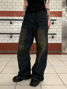 Complex27 American Retro Faded Washed White Straight Leg Jeans Mens Casual Wide Leg Jeans Cotton Polyester Blend Long Pants