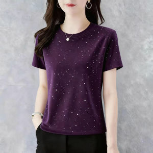 Áo Thun Nữ Mùa Hè Dáng Ôm Tay Ngắn Màu Trơn Cổ Tròn Thường Ngày Vải Polyester Dài Vừa Phải