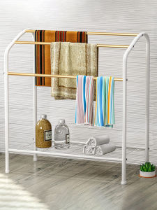 Floor-Mounted Bathroom Kitchen Towel Rack Clothes Drying Rack Toilet Bath Towel Holder No-Drilling Iron Multi-Function Stand