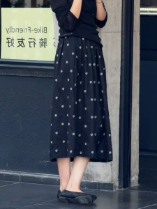 MANMI | Dotted French Style A-line Skirt Slim for Pear Shape