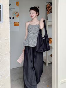 Korean Style Anti-Aging Strap Vest Wide Leg Pants Set Womens Summer 2025 New Casual Fashion Two-Piece Set round Neck Overhead