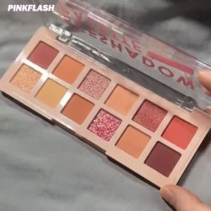 Pinkflash High Pigment Waterproof Pink Dessert 12 Shades Eyeshadow Palette Pro Touch Eye Shadow Glitter Pallete