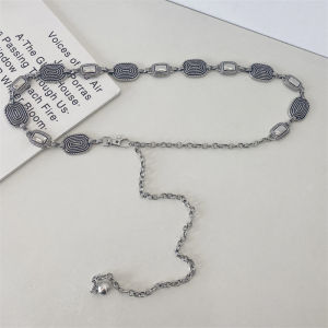 Silver Ethnic Style Womens Decorative Waist Chain Simple Versatile Dress Belt Fashion Skirt Chain Single Circle Hook Buckle