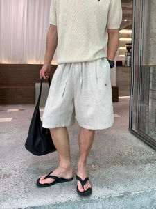 Quần Short Vải Lanh Thêu Nam Mùa Hè Quần Dài Năm Điểm Thoáng Khí Thoải Mái Quần Vải Lanh Cotton Cạp Vừa Dáng Rộng