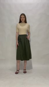 MINEOLA Olive Trails Cotton Midi Skirt - One Size
