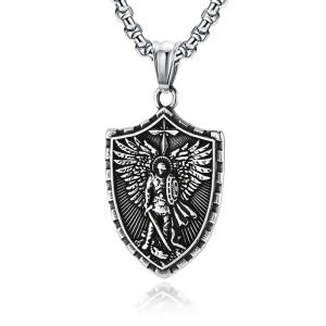 Vintage Archangel Saint Michael Medal Necklace for Women Men Stainless Steel Trendy Charm Pendant Chain Amulet Jewelry Wholesale