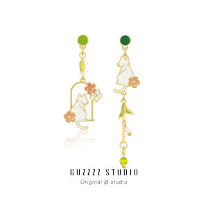 Elegant Long Cat Ear Studs Spring Travel Asymmetric Design Sakura Viewing Fashion Jewelry for Women Original Design Mixed Material