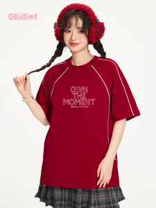 Gbiaior American Design Short Sleeve Womens T-shirt Pure Cotton Heavyweight Summer Casual Loose Fit round Neck Top