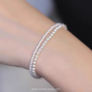 Rare Exquisite round Perfect Artificial Pearl Bracelet 14K Gold Plated Stackable Womens Jewelry Fashion Accessories