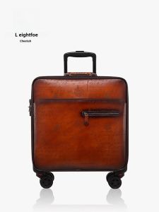 Laptop Leather Suitcase Business Password Boarding Box Retro Travel Bag Top Layer Cowhide Genuine Leather Handbag Durable