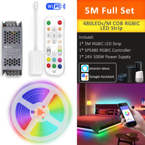 MJJC | 24V WS2811 COB RGBIC Led Strip Light Addressable 480LEDs/m RGB IC Pixel Ribbon Lamp Rope Alexa Wifi App RF Control BanLanX