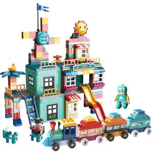 FEELO | Large Particle Castle Building Blocks Rotating Windmill Town Transformable Mini Train