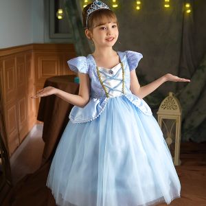 SG Seller Princess Cinderella Party Dress Costume Kids Children short sleeved long dress cotton dress layers 3 years and above Accessory Full Set Ready Stock suitable for 2 to 12 years old