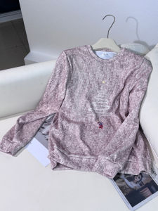 QINGNAER | Luxurious Slimming Christmas Print Round Neck Long Sleeve T-shirt