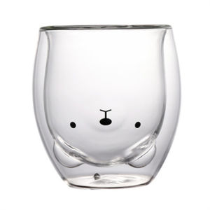 JUSTINLAU Creative Double Wall Glass Mug Bear Cat Dog Animal Insulated Glass Cup Milk Coffee Cup Juice Cup Birthday Party Gifts