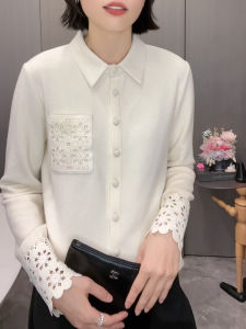 QINGNAER | Elegant Lace Long Sleeve Knit Shirt Womens Large Size