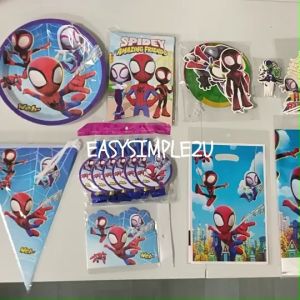 Blue Red Spiderman Spidey Amazing Friends Boy Superheroes Birthday Party Supplies - Biodegradable Disposable Tableware with Fruit Plate - Non-Toxic and Kid-Friendly Cutlery - As Per Picture