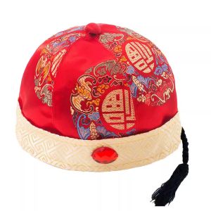 Baby Boy Emperor Style Tang Suit Hat Spring Autumn Nylon No Brim round Top Butterfly Knot Chinese Cultural Childrens Cap