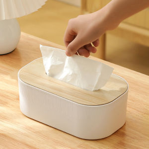 Plastic Tissue Box with Wooden Cover Nordic Simplicity Style Desktop Napkin Box Living Room Bathroom Toilet Square Tissue Box