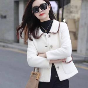 เสื้อแจ็คเก็ตสั้นสไตล์ชาน่ารักสำหรับผู้หญิง ฤดูใบไม้ผลิและฤดูใบไม้ร่วง สไตล์เกาหลี แฟชั่น ทรงเข้ารูป เสื้อผ้าทำงาน ขนกระต่าย แขนยาว ปกติ