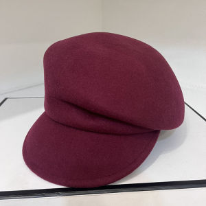 หมวกเบเร่ต์ขนสัตว์ทรงกลมสไตล์ผู้หญิงฤดูใบไม้ร่วง/ฤดูหนาว หมวกทรงปากเป็ดแบบไม่สมมาตร หมวกนักวาดภาพ หมวกทรงสี่เหลี่ยมจัตุรัส