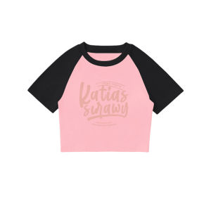 American-Style Sweet and Spicy Color Matching Raglan Short Sleeve T-Shirt Womens Summer Silm Slim Looking This Years Popular Crop-Top Short Top