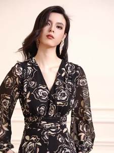 Elegant Waist Shaping Floral French Style Dress