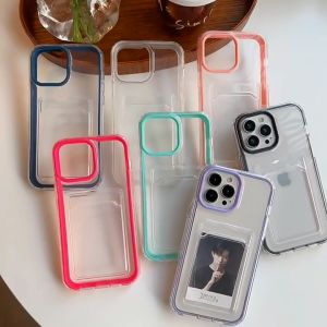 Tri-Town 3 In 1 Transparent Shockproof Phone Case With Card Slot For iPhone 16 15 11 14 13 12 Pro Max XR XS X 6 8 7 Plus SE 2020 Clear Hard Phone Casing Back Cover