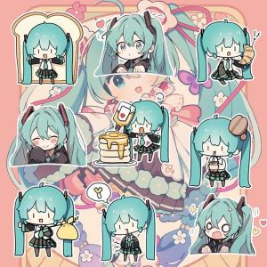 Bandai | 60 Pcs/Set Sticker Hatsune Miku Action Figures Megurine Luka Kagamine Rin Len Kaito Meiko Virtual Music Girls Gift Toy