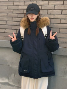 Winter Thickened down Cotton Jacket Womens Parka Coat with Large Fur Collar Commute Style Korean Version Loose Fit Coat