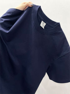 เสื้อยืดคอกลมแขนสั้นทรงหลวมสำหรับผู้ชาย ทรงพอดีตัว สีน้ำเงินเข้ม ทรงหลวม คอกลม ทรงเข้ารูป ใส่สบาย สไตล์ฤดูร้อน