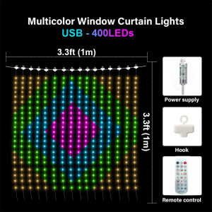 Smart Curtain Lights 400 LED USB Curtain String Lights with App Remote ControlMusic Sync Christmas Curtain String Outdoor