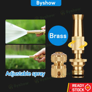 Byshow Brass Hose Nozzle High Pressure Water Spray Nozzle Adjustable Full Copper Material Nozzle Head Set Pipe Connector Kepala Paip Water Jet Car Wash Penyembur Air 高压黄铜喷嘴 洗车喷头