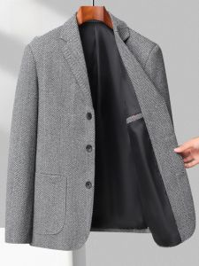 ROMON | Romon Mens Woolen Single-Breasted Jacket Slim Fit Casual Business Style Spring Autumn Fashion Urban Youth Dad Coat
