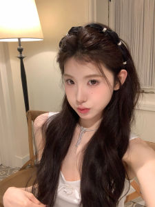 เครื่องประดับผมผ้าไหมสีดำ รูปผีเสื้อปมผีเสื้อ ประดับเพชร สำหรับผู้หญิง ทรงสูง ประดับผมแบบลำลอง วัสดุผ้าไหม