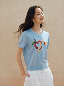INMAN | Slimming Summer Ice Silk Embroidered Short Sleeve Blouse