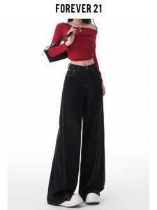 Forever 21 American Design High Waist Straight Leg Denim Jeans Womens Vintage Black Loose Wide Leg Pants Casual Style