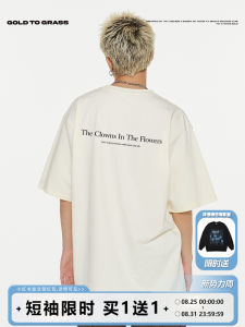 เสื้อยืดคอกลมแขนสั้นผ้าฝ้ายแท้ GTG Original American Retro Brand Lettering ทรงหลวม แฟชั่นฤดูร้อนสำหรับผู้ชาย