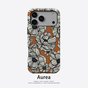 Potdemiel | Aurea Matte Bumper Magsafe Case for iPhone 18/17/16/15/14 Plus/13 pro Max Shockproof Hard PC Retro Floral Line Art Design Cover