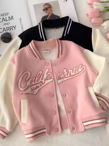 Spring Autumn Childrens Baseball Jacket Girls Fashionable Sport Coat Long Sleeve Regular Length Casual Wear for Kids