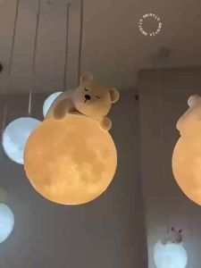 Modern Boys and Girls Bedroom Animal LED Pendant Light Bedroom Hallway Balcony Ceiling Lighting Decorative Bear Light.