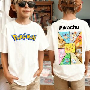Bandai | Summer Pokémon AnimeT-shirts Boys Pure Cotton Short-sleeved Top Casual Suitable for Both Boys and Girls Parent-child Outfits.