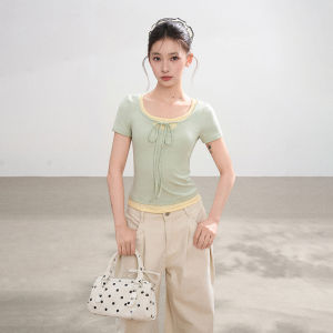BAIDAIFEI | Slimming Faux Two-Piece U-Neck T-Shirt