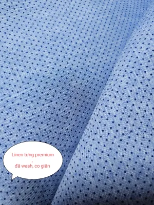 Vải linen tưng premium bi nhí xanh loang đã wash có co giãn phù hợp may sơ mi đầm váy chất dày vừa không cần lót. Khổ vải 1.5m