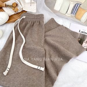 Casual High Waist Wide Leg Pants Womens Spring Autumn Style Versatile Loose Straight Cut Woolen Fleece Trousers
