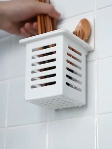 3pcs Multi-function Drain Basket Wall Mounted Kitchen Cutlery Chopsticks Holder Bathroom Makeup Tools Case Plastic Box