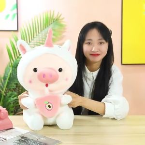 Premium Pig Holding Milk Tea Teddy Bear - Cute Plush Boba Pig - Tea Bubble ตุ๊กตาสัตว์ขนาด 25 ซม.
