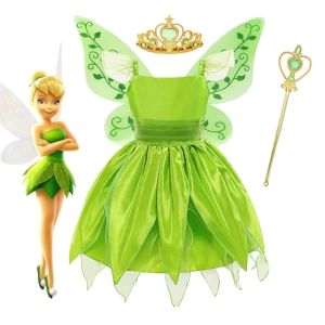 Kids Toy Store Disneys Tinker Bell Princess Halloween Cosplay Girls Party Green Flower Fairy TinkerBell Dress Elf Costume Glitter Butterfly Wing