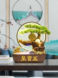 Chinese Style Business Opening Water Feature Desktop Decorative Piece Circular Water Company Shop TV Cabinet Feng Shui Wheel