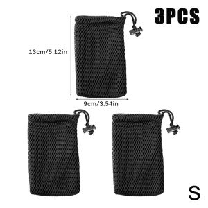 3Pcs Nylon Mesh Drawstring Storage Pouch Bag Multi Purpose Travel & Outdoor Activity Pouch For Digital Products